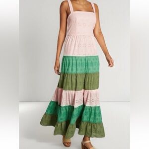 modcloth x hutch tiered color block green pink sundress women’s size 20 (2X)